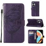 For Realme 10 Pro+ 5G Embossed Butterfly Leather Phone Case(Dark Purple)