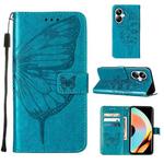 For Realme 10 Pro+ 5G Embossed Butterfly Leather Phone Case(Blue)