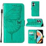 For Realme 10 Pro+ 5G Embossed Butterfly Leather Phone Case(Green)