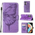 For Realme 10 Pro+ 5G Embossed Butterfly Leather Phone Case(Light Purple)