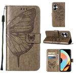 For Realme 10 Pro+ 5G Embossed Butterfly Leather Phone Case(Grey)