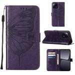 For Xiaomi 13 Embossed Butterfly Leather Phone Case(Dark Purple)