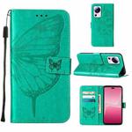 For Xiaomi 13 Lite 5G Embossed Butterfly Leather Phone Case(Green)