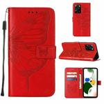 Embossed Butterfly Leather Phone Case For Xiaomi Poco X5 Pro 5G / Redmi Note 12 Pro Speed(Red)