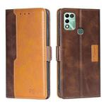 For Infinix Hot 11 Play Contrast Color Side Buckle Leather Phone Case(Dark Brown + Gold)