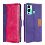 For Infinix Hot 12 Play Contrast Color Side Buckle Leather Phone Case(Purple + Rose Red)
