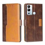 For Infinix Hot 12i Contrast Color Side Buckle Leather Phone Case(Dark Brown + Gold)