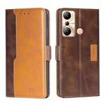For Infinix Hot 20i Contrast Color Side Buckle Leather Phone Case(Dark Brown + Gold)
