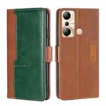For Infinix Hot 20i Contrast Color Side Buckle Leather Phone Case(Light Brown + Green)
