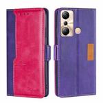 For Infinix Hot 20i Contrast Color Side Buckle Leather Phone Case(Purple + Rose Red)