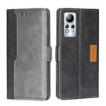 For Infinix Note 11 Contrast Color Side Buckle Leather Phone Case(Black + Grey)