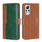 For Infinix Note 11 Contrast Color Side Buckle Leather Phone Case(Light Brown + Green)