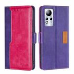 For Infinix Note 11 Contrast Color Side Buckle Leather Phone Case(Purple + Rose Red)