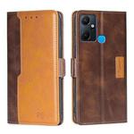 For Infinix Smart 6 Plus Contrast Color Side Buckle Leather Phone Case(Dark Brown + Gold)