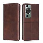 For Huawei P60 / P60 Pro Cow Texture Magnetic Horizontal Flip Leather Phone Case(Dark Brown)