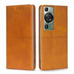 For Huawei P60 / P60 Pro Cow Texture Magnetic Horizontal Flip Leather Phone Case(Light Brown)