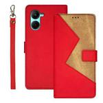 For Realme C33 2023 idewei Two-color Splicing Leather Phone Case(Red)