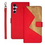 For Samsung Galaxy M14 5G idewei Two-color Splicing Leather Phone Case(Red)
