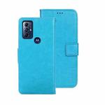 For Motorola Moto G Play 2023 idewei Crazy Horse Texture Leather Phone Case with Holder(Sky Blue)