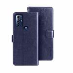 For Motorola Moto G Play 2023 idewei Crazy Horse Texture Leather Phone Case with Holder(Blue)
