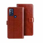 For Motorola Moto G Play 2023 idewei Crazy Horse Texture Leather Phone Case with Holder(Brown)