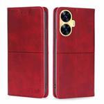 For Realme C55 4G Cow Texture Magnetic Horizontal Flip Leather Phone Case(Red)