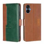 For Tecno Camon 19 Neo Contrast Color Side Buckle Leather Phone Case(Light Brown + Green)