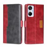 For Tecno Pop 6 Pro Contrast Color Side Buckle Leather Phone Case(Red + Black)