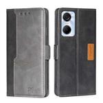 For Tecno Pop 6 Pro Contrast Color Side Buckle Leather Phone Case(Black + Grey)