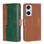 For Tecno Pop 6 Pro Contrast Color Side Buckle Leather Phone Case(Light Brown + Green)