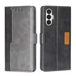 For Tecno Pova 3 Contrast Color Side Buckle Leather Phone Case(Black + Grey)