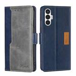 For Tecno Pova 3 Contrast Color Side Buckle Leather Phone Case(Blue + Grey)