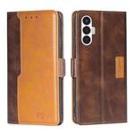 For Tecno Pova 3 Contrast Color Side Buckle Leather Phone Case(Dark Brown + Gold)