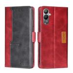 For Tecno Pova 4 Contrast Color Side Buckle Leather Phone Case(Red + Black)