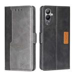 For Tecno Pova 4 Contrast Color Side Buckle Leather Phone Case(Black + Grey)