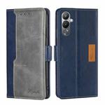 For Tecno Pova 4 Contrast Color Side Buckle Leather Phone Case(Blue + Grey)