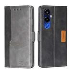 For Tecno Pova 4 Pro Contrast Color Side Buckle Leather Phone Case(Black + Grey)
