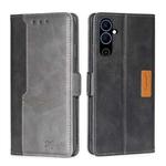 For Tecno Pova Neo 2 Contrast Color Side Buckle Leather Phone Case(Black + Grey)