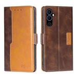 For Tecno Pova Neo 2 Contrast Color Side Buckle Leather Phone Case(Dark Brown + Gold)