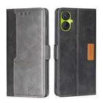 For Tecno Spark 9 Pro Contrast Color Side Buckle Leather Phone Case(Black + Grey)