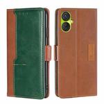 For Tecno Spark 9 Pro Contrast Color Side Buckle Leather Phone Case(Light Brown + Green)