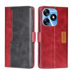 For Tecno Spark 10 4G Contrast Color Side Buckle Leather Phone Case(Red + Black)