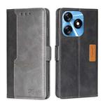 For Tecno Spark 10 4G Contrast Color Side Buckle Leather Phone Case(Black + Grey)