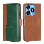 For Tecno Spark 10 4G Contrast Color Side Buckle Leather Phone Case(Light Brown + Green)