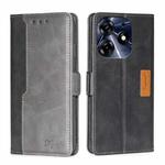 For Tecno Spark 10 Pro Contrast Color Side Buckle Leather Phone Case(Black + Grey)