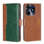 For Tecno Spark 10 Pro Contrast Color Side Buckle Leather Phone Case(Light Brown + Green)