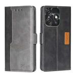 For Tecno Spark 10C Contrast Color Side Buckle Leather Phone Case(Black + Grey)