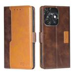 For Tecno Spark 10C Contrast Color Side Buckle Leather Phone Case(Dark Brown + Gold)