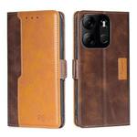 For Tecno Spark Go 2023 Contrast Color Side Buckle Leather Phone Case(Dark Brown + Gold)