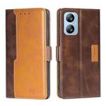 For Blackview A52 Contrast Color Side Buckle Leather Phone Case(Dark Brown + Gold)